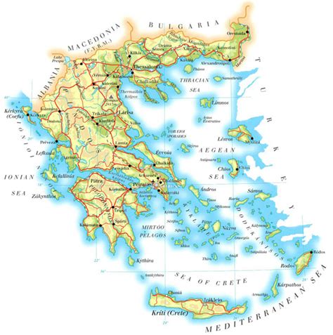 Large Detailed Physical Map Of Greece With Cities Roads And Airports