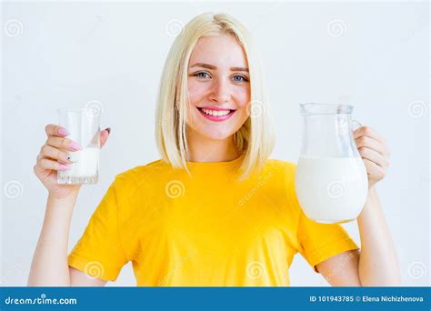 Girl Drinking Milk Stock Image Image Of Beverage Cheerful 101943785