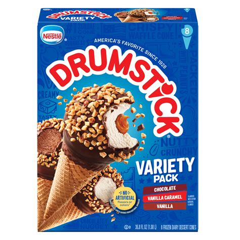 Drumstick Chocolate Vanilla Caramel Ice Cream Cones Variety Pack 8