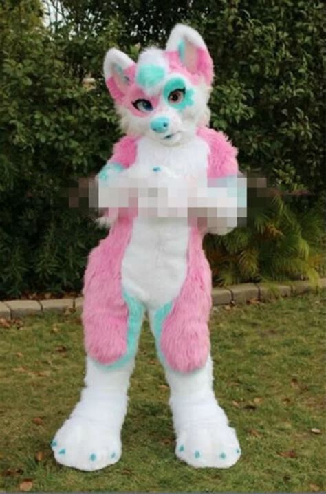 New Cute Halloween Pink Long Fur Fox Wolf Fursuit Mascot Costumes Suits