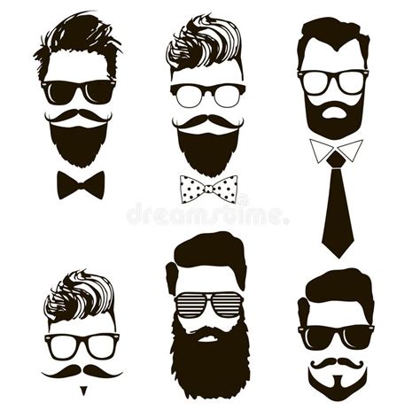 Hand Drawn Set Of Vector Bearded Men Faces Hipsters With Different
