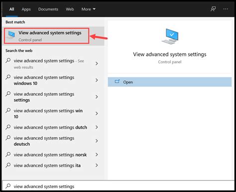 Viewing Advanced System Settings In Windows 10