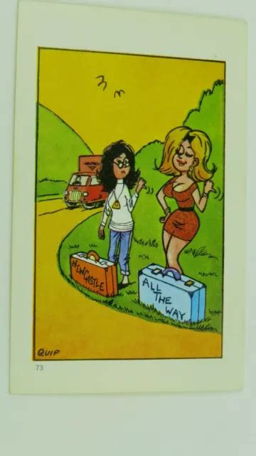 1960s Vintage Risque Comic Postcard Sexy Blonde Big Boobs Hitch Hiker