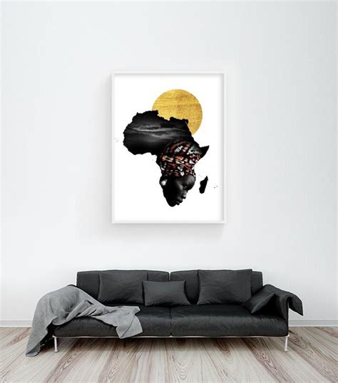 Map Of Africa Wall Art Afrocentric Black African Woman Etsy