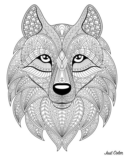 Wolf Head Complex Patterns Wolves Adult Coloring Pages