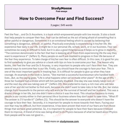 How To Overcome Fear And Find Success Free Essay Example