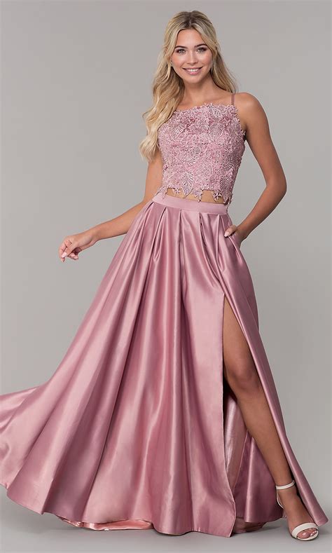 Square Neck Two Piece Long Prom Dress Promgirl