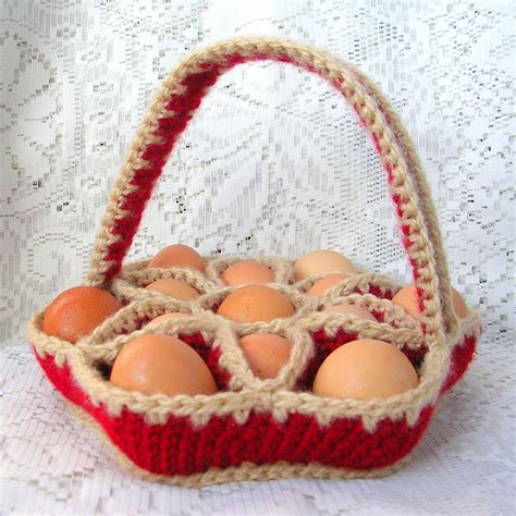 Baker S Dozen Egg Basket Red Tan Crochet Egg Cozy Crochet Patterns Handmade Crochet