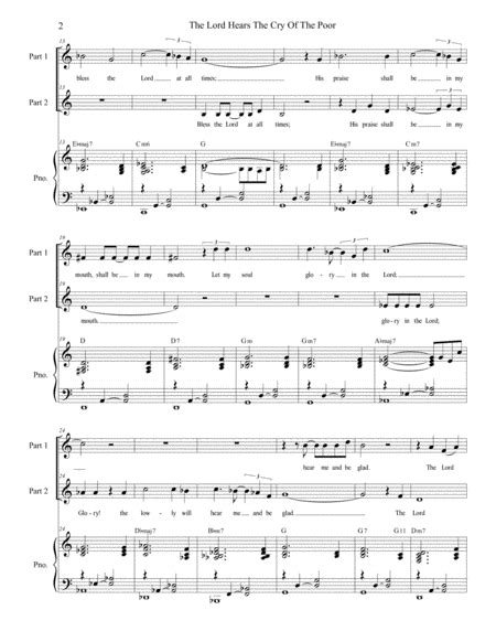 The Lord Hears The Cry Of The Poor For 2 Part Choir Music Sheet