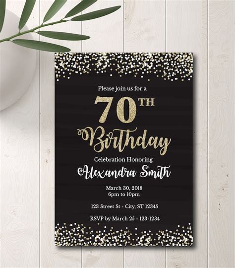 70th Birthday Invitation Template 70th Birthday Invite Black Etsy