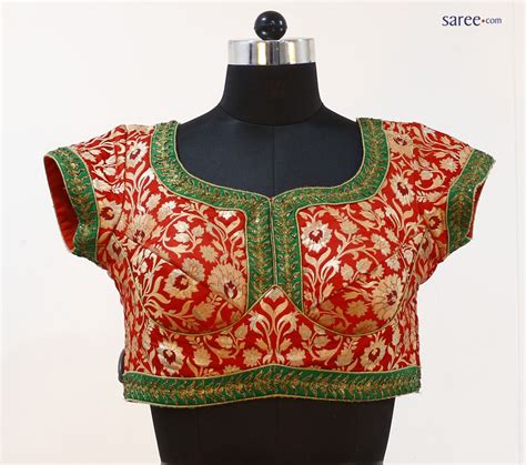 Red Brocade Blouse With Sequins Work Fashion Blouse Patterns