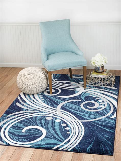 Summit 061 Navy Blue White Swirl Abstract Area Rug Arearugdropshipper