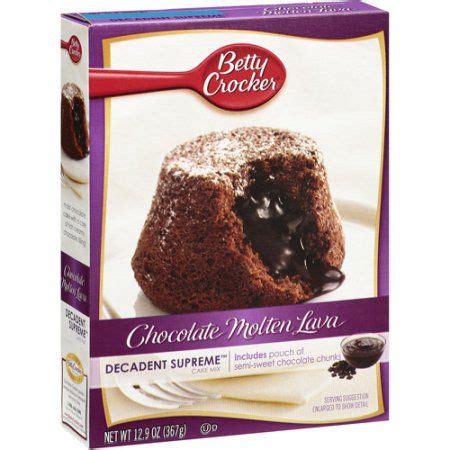 We would like to show you a description here but the site won't allow us. Betty Crocker Decadent Cake Molten Chocolate Lava ...