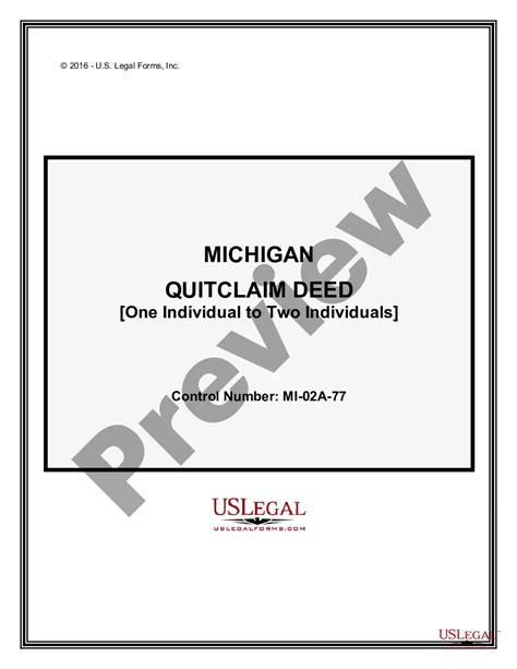 Michigan Quitclaim Deed From Individual To Two Individuals In Joint