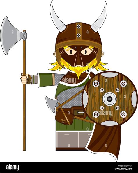 Cartoon Norse Viking Warrior With Axe Vector Illustration Stock Vector