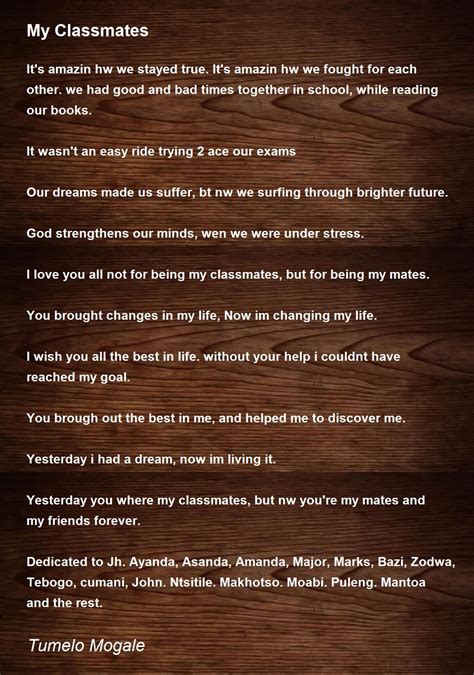 My Classmates My Classmates Poem By Tumelo Mogale