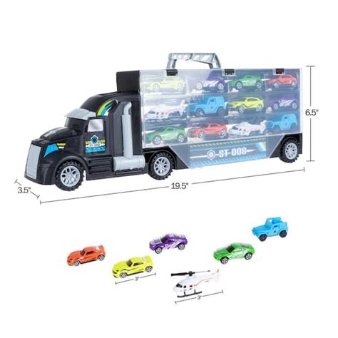 Vokodo Friction Powered Toy Semi Truck Trailer With Four Formula Race