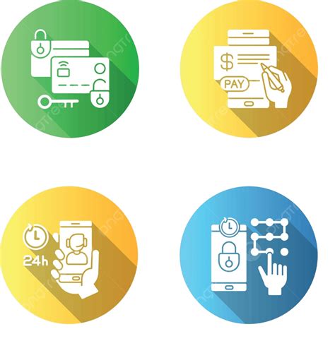 Set Of Flat Design Long Shadow Glyph Icons For A Mobile Banking Service