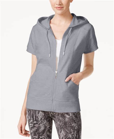 Style And Co Short Sleeve Zip Front Hoodie Only At Macy S In Gray Lyst