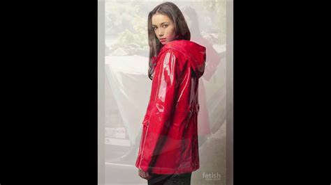 Wearing Red Shiny And Asmr Of Stunning Raincoats Youtube