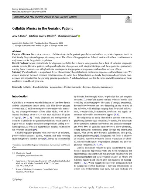 Cellulitis Mimics In The Geriatric Patient Request Pdf