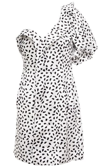 White One Shoulder Ruffled Printed Satin Mini Dress Sale Up To 70