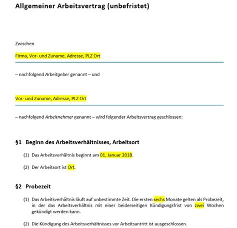 Arbeitsvertrag als ergänzung zum mündlichen arbeitsvertrag. Muster von Arbeitsverträgen auf selbststaendigkeit.de ...