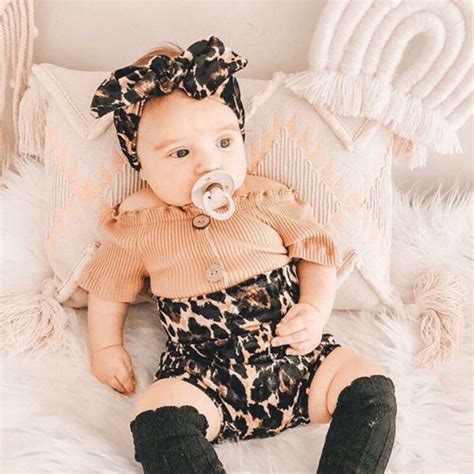 Newborn Baby Girl 3 Pieces Set Short Sleeve Top Leopard Bloomers With