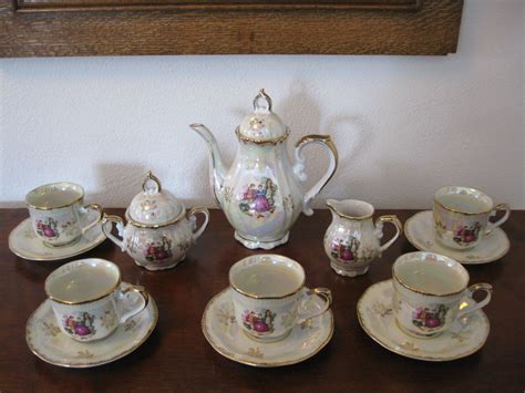 Vintage Tea Set 15 Pcs Handpainted Lustreware 5 Cups And Saucers Antique Tea Set Made In Japan
