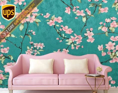 Pink Flower Wallpaper Floral Wall Decor Spring Bloom Wallpaper Etsy