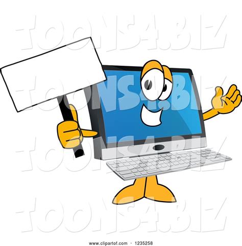 Vector Illustration Of A Cartoon Pc Computer Mascot Holding Up A Blank