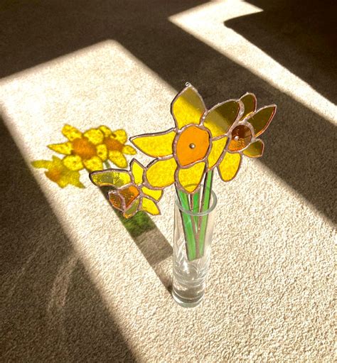 Handmade Stained Glass Daffodils Bunch Suncatcher Etsy