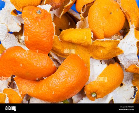 Dried Peels Of Oranges And Mandarins Close Up In Blue Glass Bowl Stock