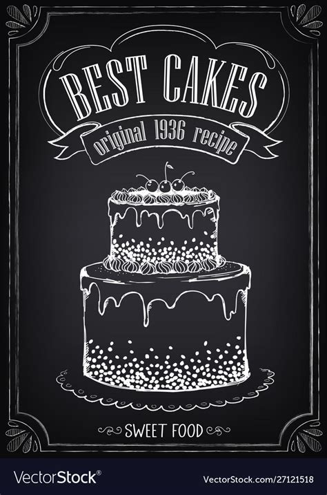 Vintage Bakery Poster With Big Cake Freehand Vector Image