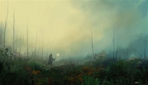 Art Forest Fog Lamp Lantern Wanderer Mantle Hd Wallpaper Pxfuel
