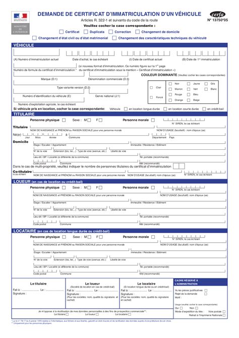 Cerfa De Demande De Certificat Dimmatriculation Cerfa
