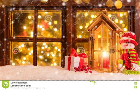 Atmospheric Christmas Window Sill With Decoration Stock Photo Image