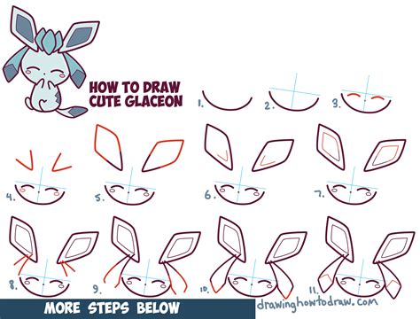 How To Draw Cute Kawaii Chibi Glaceon From Pokemon In Easy Step By Step