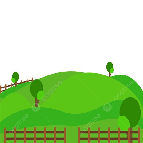Green Hills With Fence And Trees Transparent Vector Clipart Hills