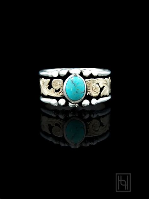 Bezel Set Western Turquoise Ring With Black Antique Turquoise Ring