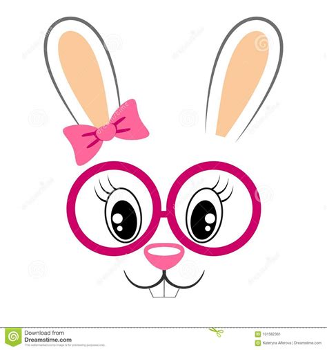 cute bunny  pink bow  glasses girlish print  rabbit face   shirt stock vector
