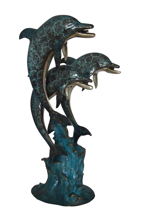 Three Dolphin Fountain Bronze Statue Size 21l X 26w X 45h Nifao