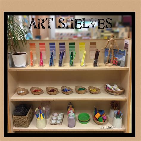 Art Shelves In Our Fs2 Classroom Montessori Art Reggio Inspired Classrooms Montessori