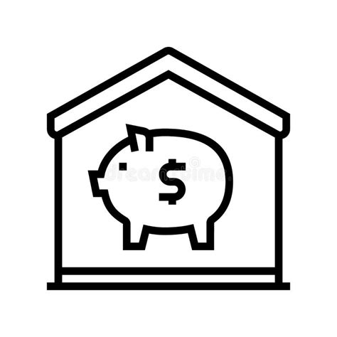 Finance Pig Money Box At Home Line Icon Vector Illustration Stock