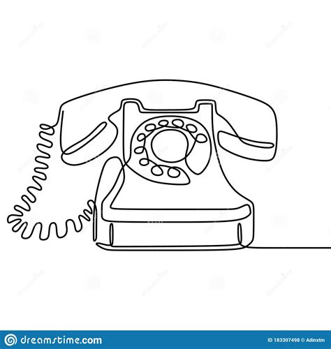 Old Telephone One Line Drawing Continuous Design Minimalism Retro