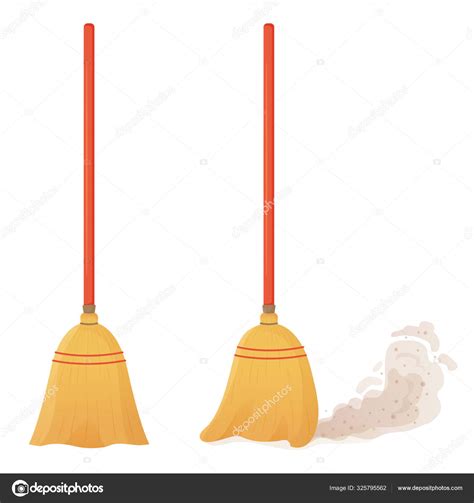 Cartoon Broom Set A Broom Sweeps Dust And Dirt Equipment And Tools