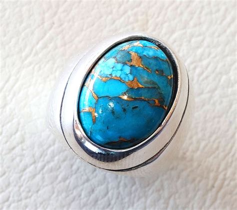 Copper Turquoise Natural Stone Men Heavy Sterling Silver 925 Etsy Canada