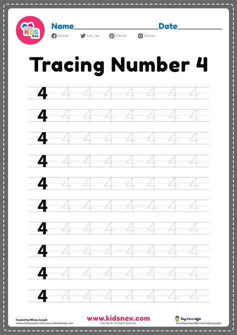 Tracing Number 4 Worksheet Free Printable Pdf For Preschool