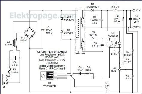 Top204 15v Switching Power Supply Circuit Schematic Circuits