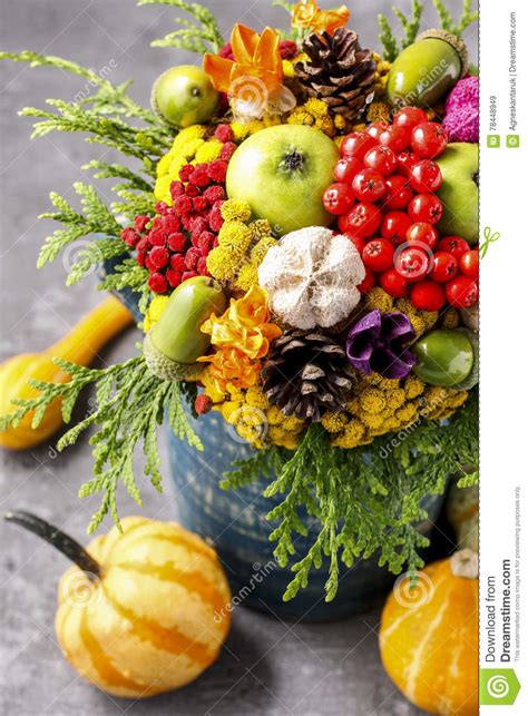Colorful Bouquet Made Of Autumn Flowers And Plants Stock